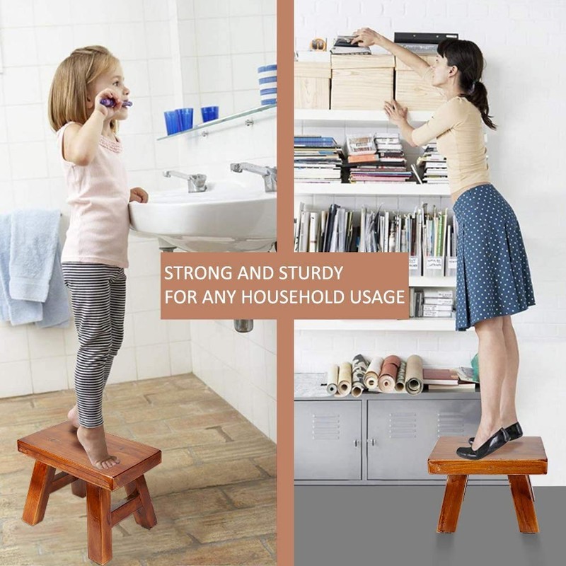 Small Stool Wooden Step Stool Footstool Solid Wood 8 inch