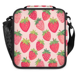 Eizlang Fruits Strawberries Insulated Lunch Bags Reusable Cooler Lunch Box Freezable Tote Lunch Bag Organizer with Adjustable Shoulder Strap for Work