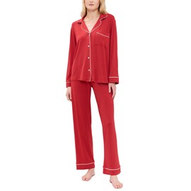 Eberjey Women's Gisele Long PJ Set, Haute Red/Ivory, M