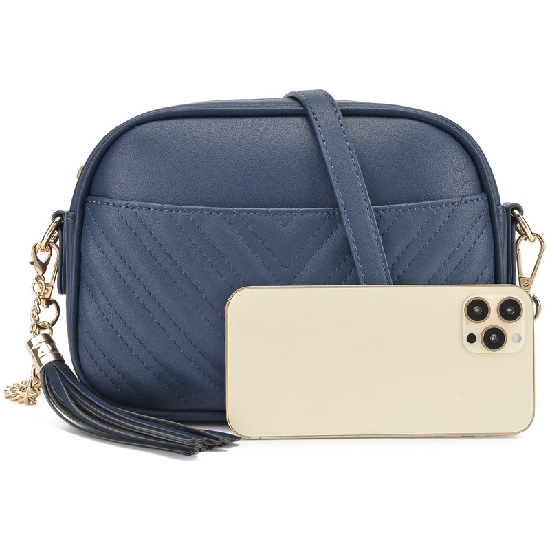 Lola Mae - Bolso bandolera acolchado, diseño moderno, Azul marino,