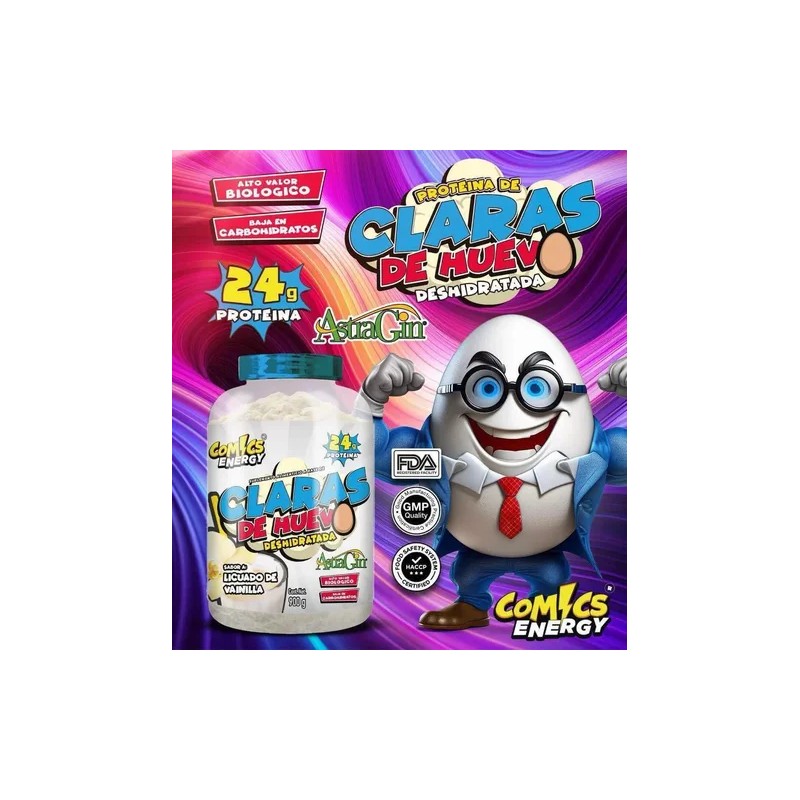 Proteínas Comics Energy 24g Claras Huevo Sabor Vainilla 900g
