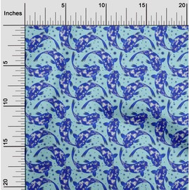 oneOone Rayon Sky Blue Fabric Asian Japanese Koi Fish Dress Material Fabric Print Fabric by The Yard 56 Inch Wide