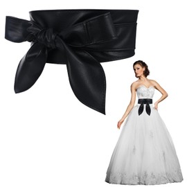 Black Belt Women,Wide Belts for Women Dresses,Womens Fashion Obi Belt Waist Belts for Womens Leather Fashion Wrap Wide Cinch for Dress Solid Color Trendy Bow Tie Wrap(Black)