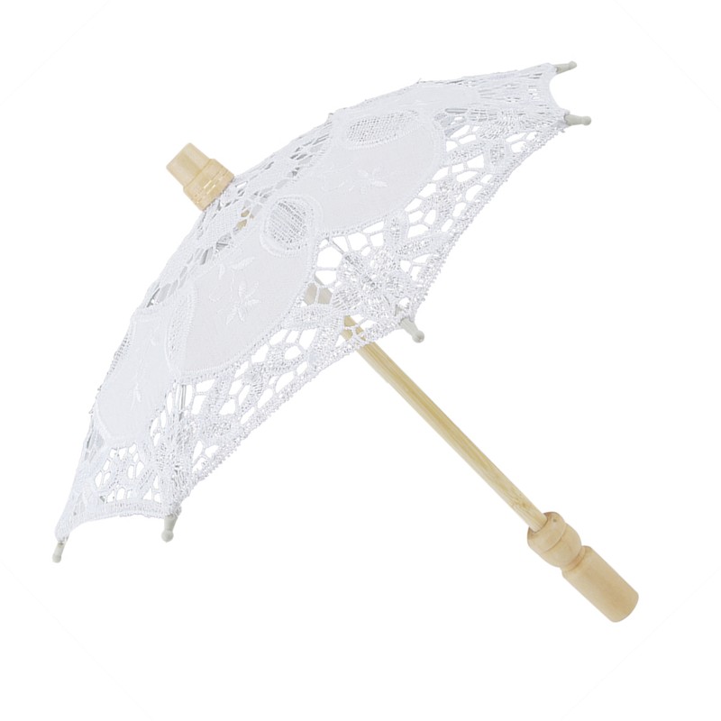 Bridal Umbrella Lace Cotton Embroidery Handmade Parasol Umbrella Wedding Supply(White