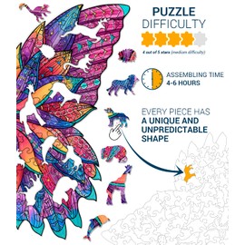 Hodslen Woods - Animal Wooden Jigsaw Puzzles for Kids (12+ Years) Adult, Teens, Family; Majestic Animal Shaped Natural Wood Puzzle, Medium Level,15x15 in. (38x38 cm),180 pcs, XL - Size – Butterfly