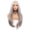 High Quality Straight Long Grey Lace Wig 24 Inch Beauty