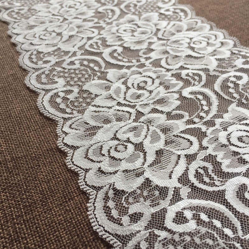 Olive Lace 6 inches Wide White Stretchy lace Ribbon Elastic