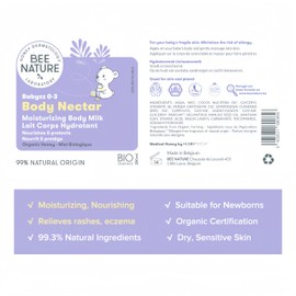 Bee Nature - Body Lotion for Babies and Children - Organic Honey - Moisturising and Nourishing - Relieves Rashes and Eczema - Suitable for Dry Sensitive Skin - 200ml