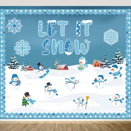 Faccito 70 Pcs Winter Bulletin Board Decorations Set Let It Snow Snowman Snowflake Tree Cutouts with Borders Wonderland Classroom Decor for Kids Winter Christmas Holiday Home School Supplies