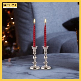 RELY+ Juego de 2 portavelas Plateados – El Color Puede Variar Blanco o Plateado – Velas cónicas Decorativas para candelabros – Portavelas para Velas – Portavelas para Velas cónicas