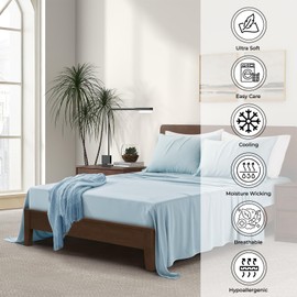 Luxury Bamboo Market | Queen Size Bed Sheet Set | 100% Viscose Made from Bamboo | Organically Grown | Ultra Soft | Cooling Sheets for Hot Sleepers | 17" Deep Pocket [Spa Blue]