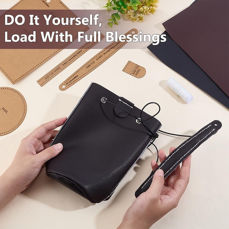FREEBLOSS 2set Leather Tote Bag Making Kit with Bag Templete
