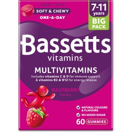 Bassetts Vitamins 7-11 Years Raspberry Flavour Multivitamins – 60 Gummies for Kids’ Health & Immunity