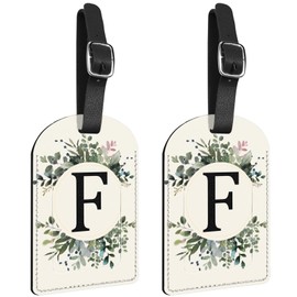 Zewurtuw 2 Pack Initial Letter Luggage Tag Monogram Tag PU Leather Monogrammed Suitcase Tags Cute Leaves Aesthetic Travel Bag Labels for Women Girls(Letter-F)