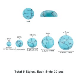 SUNNYCLUE 1 Box 100 Pieces 5 Sizes Round Stone Cabochons Flatbacks Synthetic Turquoise Gemstone Cabochon Beads 4 mm / 6 mm / 8 mm / 10 mm / 12 mm for DIY Jewellery Making Dome Cameos