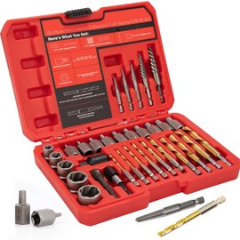 UYECOVE 33Pcs Screw Bolt Extractor Set Hex Head Multi-Spline, Left Hand Drill Bit Set Easy Out Stripped Bolt Remover with Adapter, Bolt Extractor Kit for Removing Broken Rusted Nuts Screws Studs