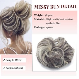 Cybelleza Hairpiece Hair Scrunchie Hair Extension Ponytail 35 g Hairpiece with Elastic Band Bun Updo Updo Hairstyles Curly Hair Band Wavy Curly Messy Bun for Women (Dark Brown & Bleach Blonde)