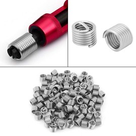 100 pieces stainless steel wire thread inserts, M6 type spiral wire screw ferrule thread repair insert assortment kit, M6 x 1.0 x 1.5 D wire insert thread