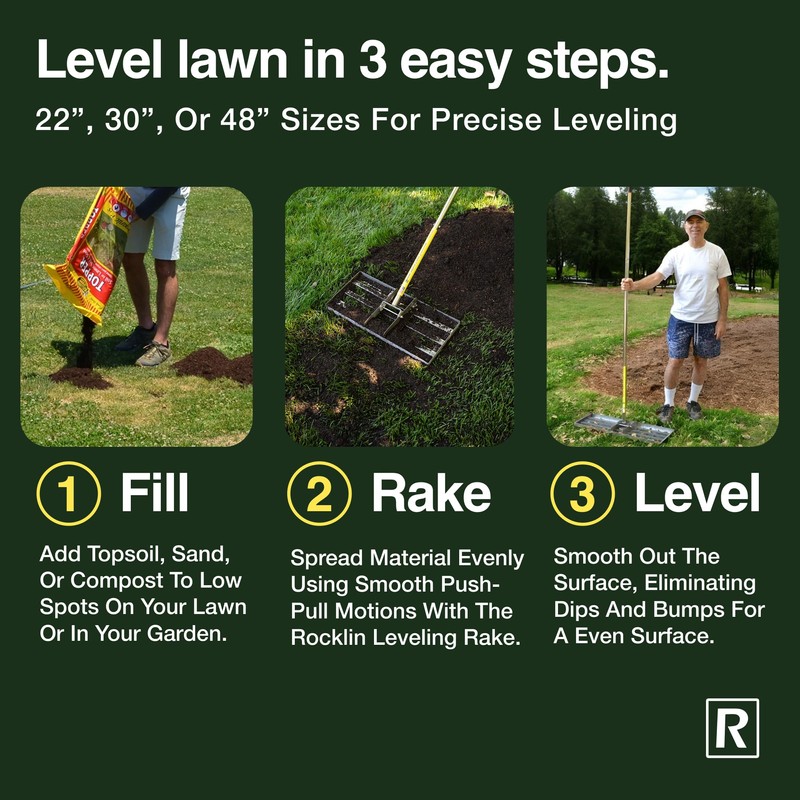 Rocklin™ Lawn Leveling Rake – 22” x 10” Stainless Steel
