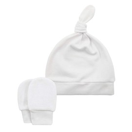 Durio Newborn Baby Hat and Gloves Set Knot Beanie Hat Scratch Mittens Baby Boys Girls 0-6 Months, Black, white and grey