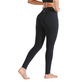 ALLZERO Women's Leggings Brushed Lightweight Fleece Lined 26" High Waisted Fall Winter Warm with Pockets Yoga Pants Black-M