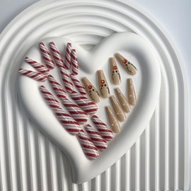 Christmas Press on Nails Long Coffin Fake Nails Red White Swirl with Snowflake Elk Design Glue on Nails Rhinestones Glitter Full Cover Artificial Acrylic Stick on False Nails for Women Manicure 24Pcs