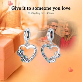 Rimgoris 925 Sterling Silver Charm for Women Bracelets Necklace Best Friend Forever Interlocking Heart 5A Cubic Zirconia Birthday Gift Charms for Women