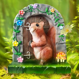 Exasinine Fairy Door | Fairy Garden Accessories | Miniature Fairy Garden Kit Fairy Garden Decor for Outdoor Tree Stump Wall (Squirrel)