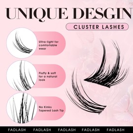 FADLASH Cluster Lashes Fluffy DIY Lash Extensions 2 Pairs Cat Eyed Individual Eyelash Clusters Wispy Sweetheart Curly Cluster Eyelash Extensions Reusable（WJ26+S1-TP03)