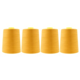 Mandala Crafts 4 Pack of Serger Threads Cones Spools - 20S/2 24000 Yards Polyester Mustard Yellow Threads for Sergers Machine and Overlock Quilting Sewing Machine