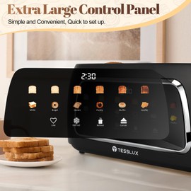 Tesslux 4 Slice Toaster with Touch Screen Control, 1.5" Wide Long Slots, 6 Browning Levels & 6 Bread Types, Digital Timer, Memory, Defrost, Reheat (BLACK)