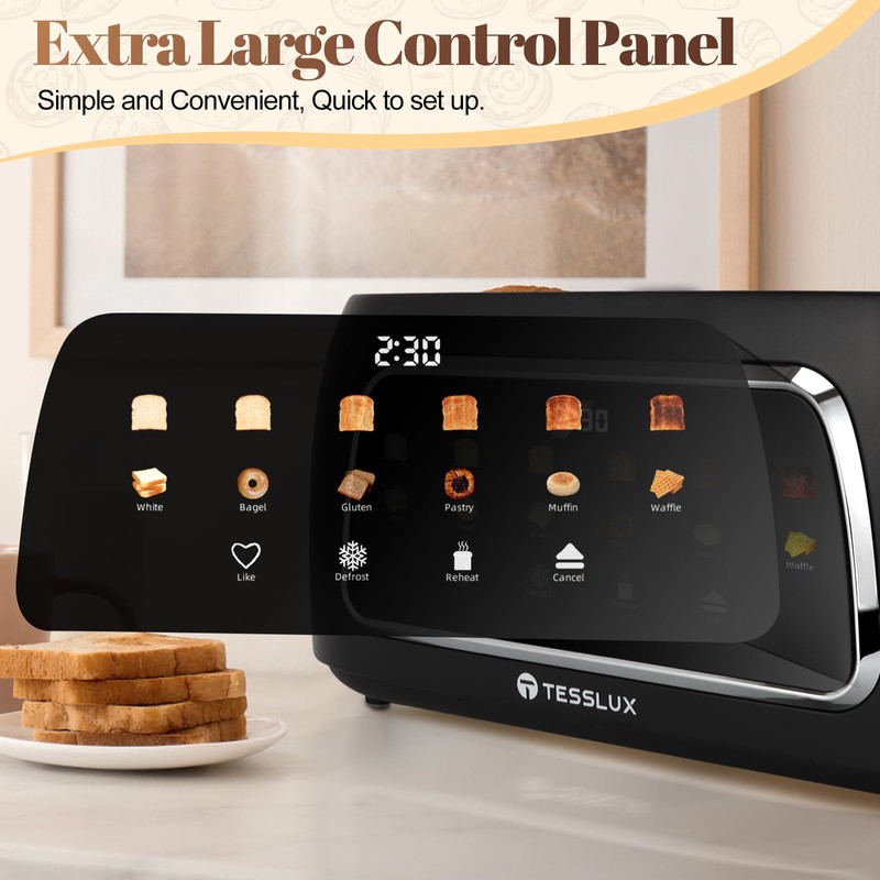 Tesslux 4 Slice Toaster with Touch Screen Control, 1.5" Wide
