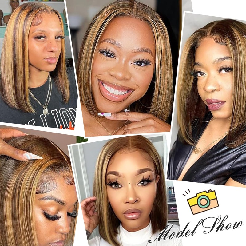 RMOARIWR Highlight 4/27 Bob Wig Human Hair 180% Density 13x4