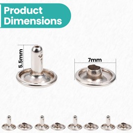 Trimming Shop Double Cap Rivets Leather Rivets Tubular Metal Studs for DIY Leathercrafts, Clothing Repair & Replacement, Handbag, Belts, 7mm x 5.5mm, Silver, 100 Sets