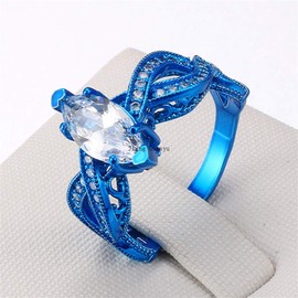 Gy Jewelry - Juego de 2 Anillos de Boda para él y para Ella con circonitas cúbicas de Zafiro Azul IP para Parejas, Conjuntos de Anillos de Boda y alianzas de Boda de Acero Inoxidable para Hombre Azul