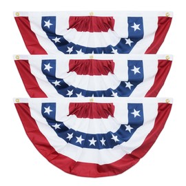 1.5x3 Ft American Pleated Fan Flag, US Patriotic Flag Bunting Half Fan Banner for Indoor and Outdoor Decoration, 4th of July Decorations Flags (Set of 3)