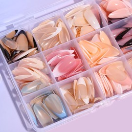 288Pcs French Press on Nails Medium Almond Fake Nails 12 Colors 12 Packs French Tips Glossy Acrylic Nails Full Cover Stick on Nails for Women Girls DIY Manicures