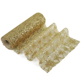 MEEDEE Gold Glitter Mesh Star Web Ribbon 10 Inch Wide by 10 Yards Roll Gold Mesh Fabric Ribbon Decorative Mesh Gold Mesh Ribbon for Christmas Tree, Garland, Holiday Crafts, Wreaths, Bows, Home Decor