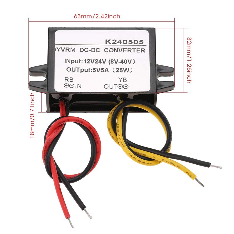 12V/24V to 5V 5A Dc-DC Buck, Step-Down Converter, Step-Down Power