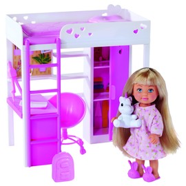Simba Evi Love My Room, 105733601 Doll in Children's Room with Bunk Bed, Desk and Cupboard, with Accessories, 12 cm Toy Doll, from 3 Years