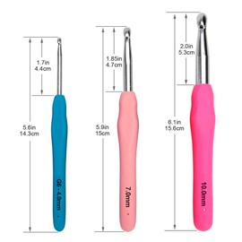 BCMRUN Crochet Hooks Set,14 PCS Ergonomic Soft Grip Handles Knitting Needles Kit with Case for Arthritic Hands,2mm-10mm Extra Long  Knit Needles, for Women Kids(Colorful) (A) (14) (14)