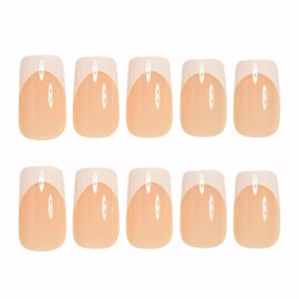 BABALAL Press On Nails Medium - White French Tip Nails, 24Pcs Nude Square Soft Gel Nail Tips, Full Cover Stick on Nails Supplies Acrylic Artificial Nails DIY Squoval Nails Art Neutral Gel Nails Tip