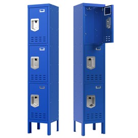 SAPITAL Metal Locker with 3 Doors - Employees Locker with Hooks, 66" Storage Cabinet for Home, Office, Gym - Blue, Requires Assembly