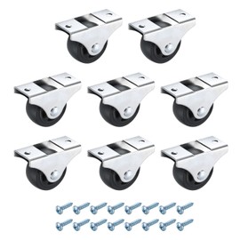 PATIKIL 1.5 Inch Fixed Caster Wheels, Nylon No Bearing Small Non-Swivel Casters Wheels with Metal Top Plate for Furniture Drawers Storage Bins DIY Project - 8pcs (Black)
