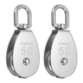 PATIKIL M50 Single Pulley Block, 2 Pack 304 Stainless Steel Heavy Wire Rope Hanging Wire Towing Wheel Lifting Crane Swivel Hook, Loading 400KG/882LBS
