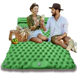 Double Sleeping Pad for Camping – Ultralight 4" Thick Self-Inflating Air Mattress with Built-in Foot Pump, Pillows & Removable Bed Sheet – Lightweight Sleeping Mat for 2 Adults, Tent, Hiking, Travel