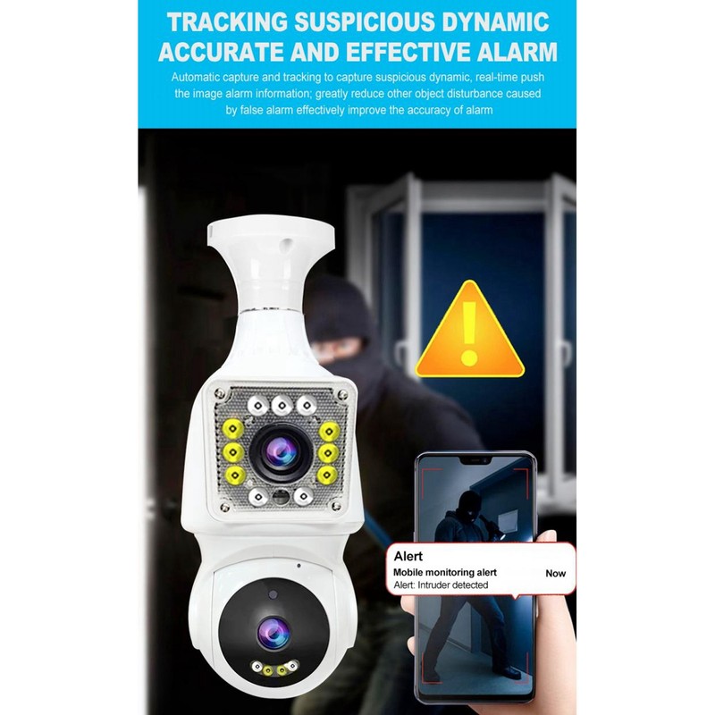 FHD 1080P Dual Lens Light Bulb Security Camera 360 Degree
