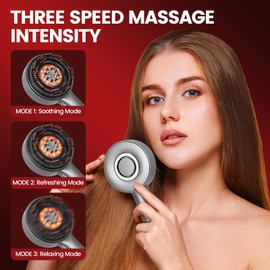 Scalp Massaging Brush,3 in 1 Electric Scalp Massager with IPX7 Waterproof,Cordless Red Light Hair Massager,Scalp Massage Comb,Hair Oil Applicator,Hair Massager for Stimulates Hair Growth (Gray)