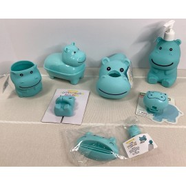 Target Bullseye Kids Bathroom set 7 pc. - Teal Hippo - Toothbrush Holder, Soap Dispenser & More
