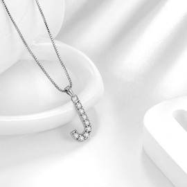 Aurora Tears Letter J Necklaces 925 Sterling Sliver Initial J Alphabet Pendant with Cubic Zirconia Jewellery for Women and Men DP0261J
